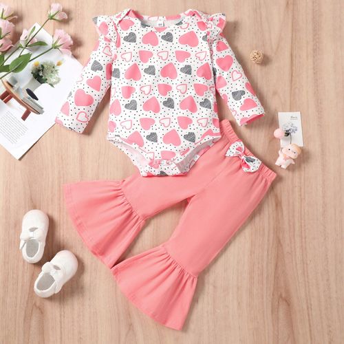 Barboteuse En Forme De C¿Ur Pour Bébé Fille, Body De Jour, Imprimé Évasé, Pantalon De Saint-Valentin, Ensembles De Vêtements Pour Enfants