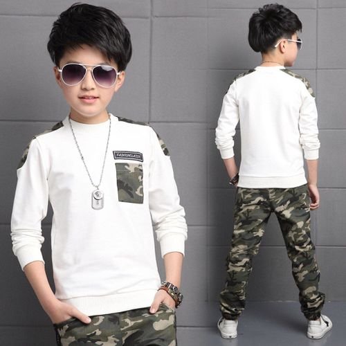 Ensemble 2 Pi?ces Pour B?b?s Gar?ons Et Adolescents, Surv?tement Avec Lettres De Camouflage, Haut Et Pantalon, V?tements ? Manches Longues