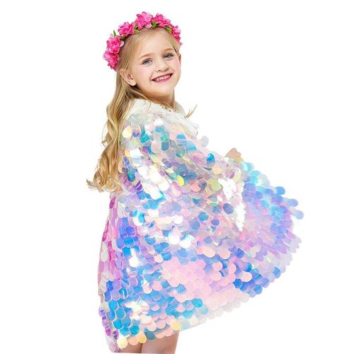 Manteau À Paillettes Multicolore Pour Filles, Châle Brillant, Cape De Princesse Féerique Scintillante, Vêtements De Performance Pour Enfants, Fête De Noël Halloween