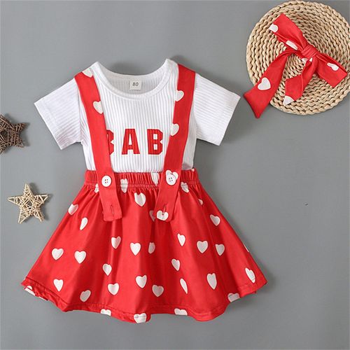 Ensemble Haut Et Jupe À Bretelles Pour Bébés Filles, Vêtements De Sport Pour Enfants, Motif Côtelé, Motif C¿Ur, Été