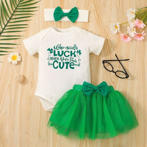 Ensemble De Vêtements Pour Filles, Tenue Décontractée, Jupe Du Jour De La Saint-Patrick, En Tulle, Imprimé, Barboteuse, Hauts, Tenue Pour Tout-Petits