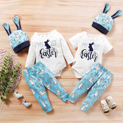 Barboteuse Avec Chapeau Imprimé Pour Bébé, Combinaison + Pantalon, Dessin Animé Lapin, Tenue De Pâques, Ensemble Pour Fille, Vêtements D'hiver
