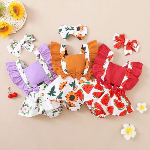 Bandeau À Volants Pastèque Pour Bébé Fille, Tenue, Dos Nu, Imprimé Tournesol, Barboteuse, Manches, Vêtements D'hiver