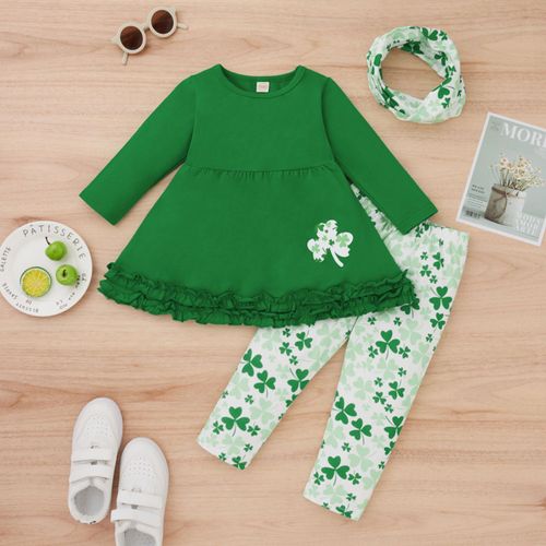 Costume Doux Pour Bébé Fille, Haut À Volants, Imprimé C¿Ur, Pantalon Évasé, Col En V