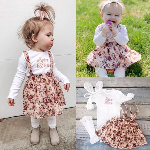 Ensemble De V?tements Pour Filles, Barboteuse ? Bretelles, Motif Floral, Lapin, Jupe, B?b?, P?ques, Hiver