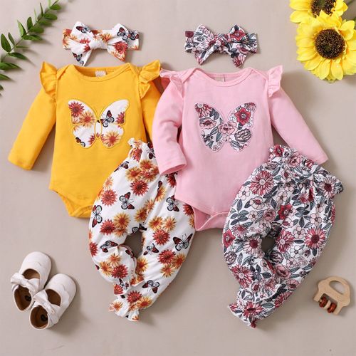 Combinaison À Manches Longues Pour Bébés Filles, Barboteuse, Body, Pantalon Imprimé Floral, Bandeaux, Haut, Pantalon