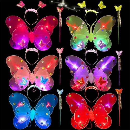 Bandeau À Ailes Clignotantes Led Pour Filles, 3 Pièces/Ensemble, Costume De Princesse, Jouet, Accessoires De Cosplay Papillon, Cadeau De Fête D'anniversaire Et De Noël