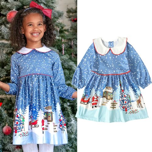 Robe De Noël Pour Petite Fille, Tenue De Princesse À Col Rond Avec N¿Ud Imprimé, Vêtements De Fête Du Nouvel An