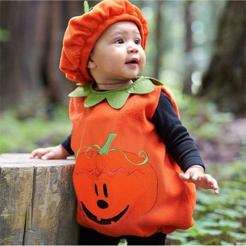 Nouveau Cosplay D'halloween Pour Bébé De 0 À 3 Ans, Imprimé Citrouille, Combinaison Sans Manches + Chapeaux, Vêtements Pour Bébé, 2 Pièces