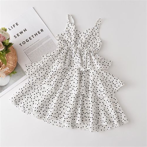 Robe Princesse ? Volants Pour Filles, Robe De Soir?E, Imprim? De C?Urs, Couches, Col En V, Sans Manches, 1-6, Robe De Plage ?L?Gante, Pour Enfants