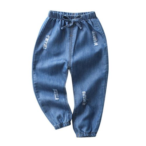 Jean En Denim Pour Enfants, Pantalon Long Avec Trous De Dessin Animé, Taille Élastique, Confortable, En Coton, Printemps Et Automne