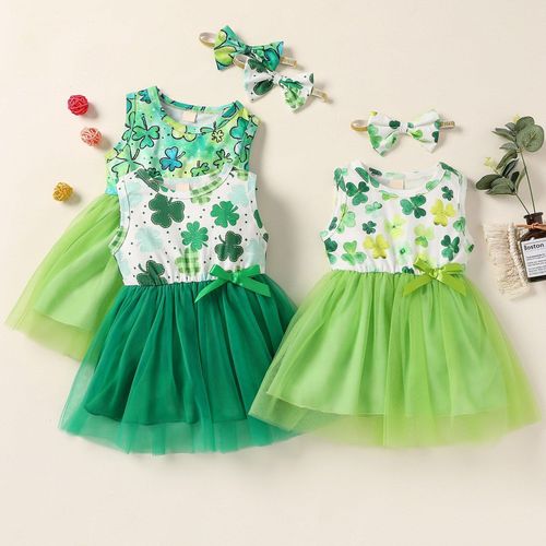 Ensemble De V?tements Pour Filles, Bandeau Floral, En Tulle Imprim?, Sans Manches, Pour B?b?, Princesse Saint-Patrick
