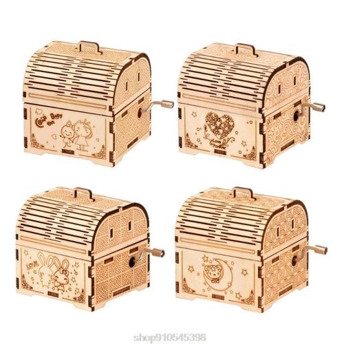 Boîte à musique avec manivelle, modèle 3D, Puzzle en bois, jouet à assembler soi-même, Kits artisanaux en bois, décoration de la maison pour enfants S25 20