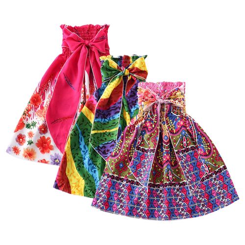 Robe À Fleurs Bohème Pour Filles, Sans Manches, Avec N¿Ud Papillon, Bretelles De Plage, Vêtements De Princesse