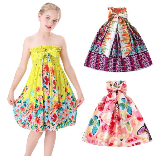 Robe À Fleurs Bohème Pour Filles, Sans Manches, Avec N¿Ud Papillon, Bretelles De Plage, Vêtements De Princesse