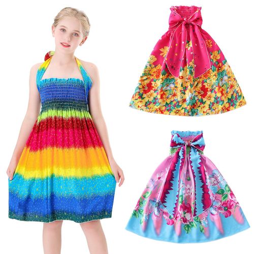 Robe À Fleurs Bohème Pour Filles, Sans Manches, Avec N¿Ud Papillon, Bretelles De Plage, Vêtements De Princesse