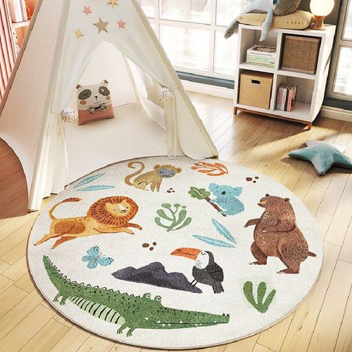 Tapis De Sol Rond Animal De Dessin Animé, Tapis De Chambre Doux Pour Enfants, Tapis De Jeu Pour Bébé Fille, Tapis De Chevet, Tapis Crocodile Décoratif