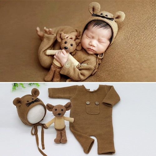 Accessoires De Photographie Pour Nouveau-Né, Poupée Souris Mignonne, Barboteuse Pour Bébé Garçon Et Fille, Vêtements Doux Pour Séance Photo En Studio