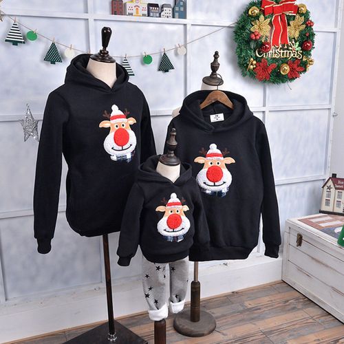 Vêtements Assortis De Noël Pour La Famille, Sweat À Capuche, Pour Maman Et Papa, Pull À Nez Rouge En Forme De Cerf, En Laine, Tenue De Famille Chaude