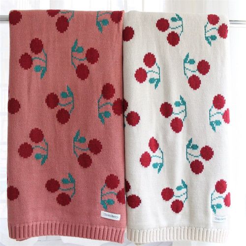 Couverture En Coton Tricotée À Motif De Cerise Pour Bébé, Douce, Pour Siège Arrière D'enfant, Pour Lit, Climatiseur, Couette, Pour La Sieste D'été, 86x108cm