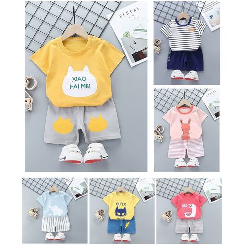 Vêtements D'été En Coton À Manches Courtes Pour Nouveau-Né, Ensemble Haut + Pantalon Pour Bébé Garçon Et Fille