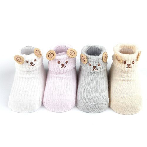 Chaussettes Pour Nouveau-Né 0-24 Mois, 4 Paire/Lot, Chaussettes Antidérapantes En Coton, Motif Animal Mignon, Dessin Animé, Pour Petite Fille, Sk157