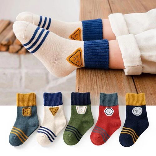 Chaussettes De Sport En Coton Pour Enfants,Avec Des Rayures, Pour Garçons Et Filles, À Porter En Automne Et Hiver, Lot De 5 Paires,