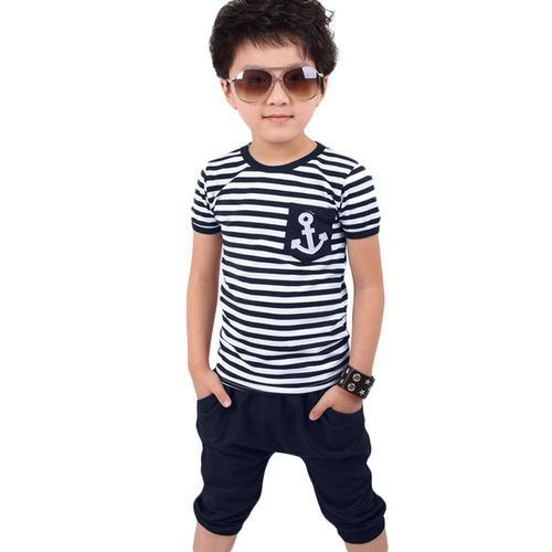 Ensemble De Vêtements D'été Décontractés Pour Garçons, Pantalon + Haut, Rayures De La Marine, Motif Ancre, Survêtement Pour Enfants