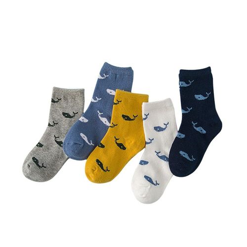 5 Chaussettes Paires/Lot Coton Pour Enfants, Chaussettes De Sport Imprimées De Dessins Animés Mignons