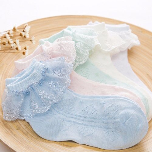 Chaussettes Courtes En Maille Pour Filles, Couleur Bonbon, En Dentelle Fronc?e ? La Cheville, Princesse Sk100, Collection ?t? Et Printemps Paires/Lot