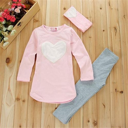 Ensemble De Vêtements Pour Enfants, 3 Pièces, Bandeau Pour Cheveux + 1 Chemise + 1 Pantalon, Rose, Rouge, C¿Ur, Tz28