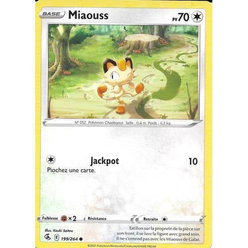 Carte Pokémon Miaouss Pv 70 199/264 - Carte Commune - Épée Et Bouclier - Poing De Fusion