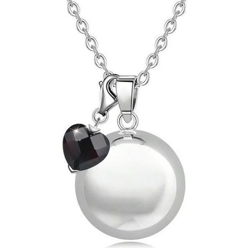 Bola De Grossesse Double Pendentif Boule Argentée Et Coeur Noir