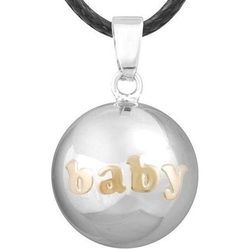 Bola De Grossesse Boule Argenté Inscription Dorée Baby * Longueur Collier : 114 Cm * Matière Collier : Cuir Ciré * Matière