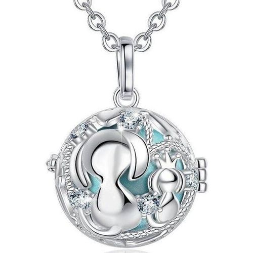 Bola De Grossesse Mère Et Enfant Avec Cristaux Grelot Bleu * Longueur Collier : 114 Cm * Matière Pendentif : Cuivre, Plaqué Argent