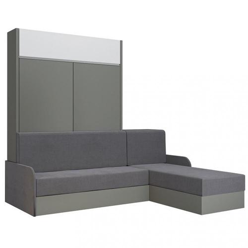 Lit Escamotable Aladyno Sofa 140*200 Cm Gris Bandeau Blanc Méridienne Tissu Gris