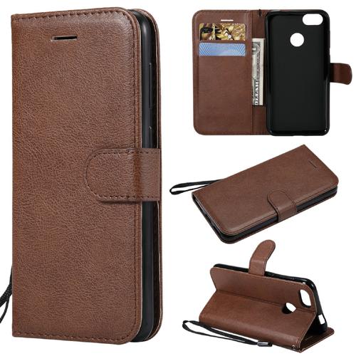 Saturcase Coque Pour Huawei Y6 Pro 2017, Pu Cuir Magnétique Flip Portefeuille Support Porte-Carte Protecteur Housse Étui Avec Dragonne Pour Huawei Y6 Pro 2017 / P9 Lite Mini (Marron)