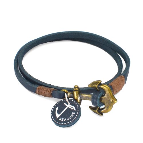 Bracelet Nautique Hvar Seajure En Cuir Bleu Et Fil Nautique
