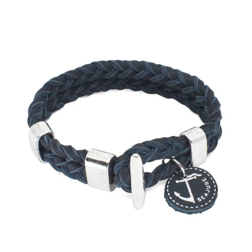 Bracelet Nautique Aruba Seajure En Cuir Tressé Bleu Marine