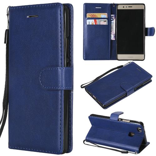 Saturcase Coque Pour Huawei P9 Lite, Pu Cuir Magnétique Flip Portefeuille Support Porte-Carte Protecteur Housse Étui Avec Dragonne Pour Huawei P9 Lite (Bleu)