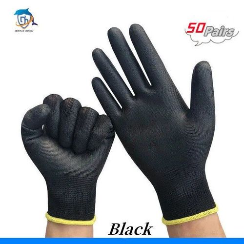Gants De Travail De Sécurité En Nylon Pu,Spéciaux,Revêtus De Paume,Fournitures De Travail Pour Charpentier,1 À 50 Paires - Type Black 50 Pairs-S