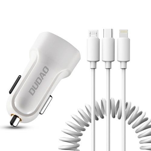 Kit Voiture 2x USB 2.4A avec Câble Lightning / Type C / Micro USB Dudao R7