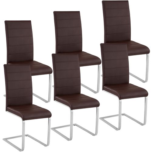 6 Chaises De Salle À Manger Bettina Rembourrées Pieds En Métal Argentés Design Moderne - Marron