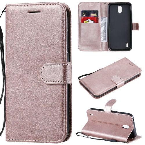Saturcase Coque Pour Nokia 1.3, Pu Cuir Magnétique Flip Portefeuille Support Porte-Carte Protecteur Housse Étui Avec Dragonne Pour Nokia 1.3 (Or Rose)