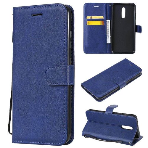 Saturcase Coque Pour Nokia 3.2, Pu Cuir Magnétique Flip Portefeuille Support Porte-Carte Protecteur Housse Étui Avec Dragonne Pour Nokia 3.2 (Bleu)