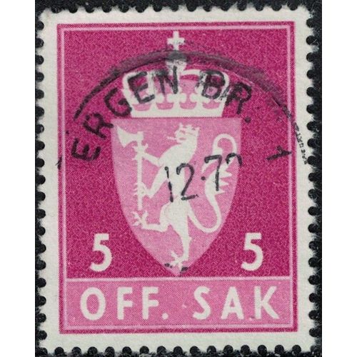 Norvège 1969 Oblitéré Used Off. Sak 5 Ore Rouge Lilas Armoiries Y&t No S67 Su