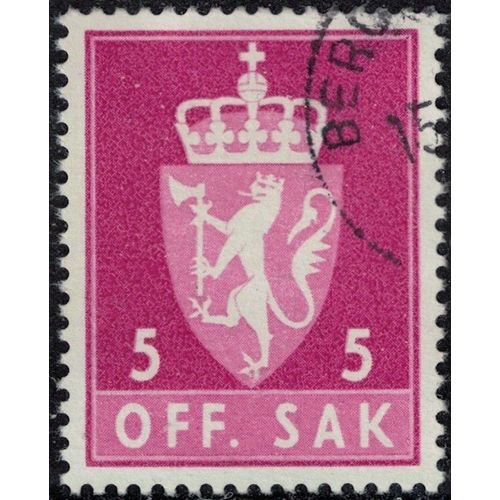 Norvège 1969 Oblitéré Used Off. Sak 5 Ore Rouge Lilas Armoiries Y&t No S67 Su