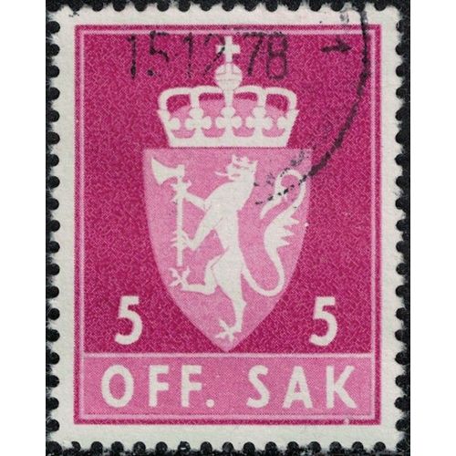 Norvège 1969 Oblitéré Used Off. Sak 5 Ore Rouge Lilas Armoiries Y&t No S67 Su
