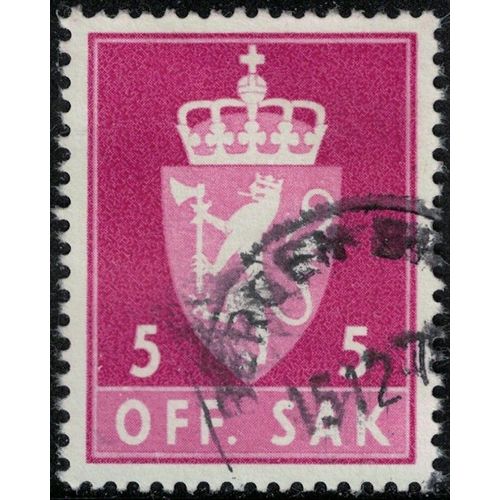 Norvège 1969 Oblitéré Used Off. Sak 5 Ore Rouge Lilas Armoiries Y&t No S67 Su