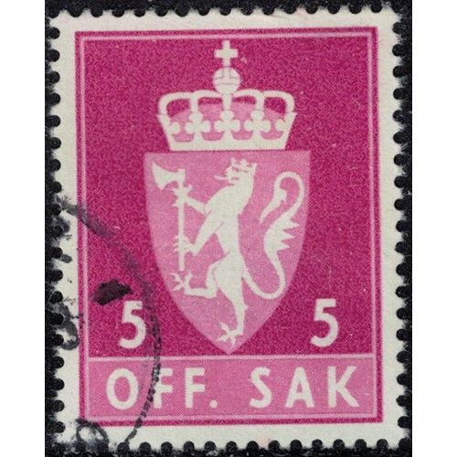 Norvège 1969 Oblitéré Used Off. Sak 5 Ore Rouge Lilas Armoiries Y&t No S67 Su